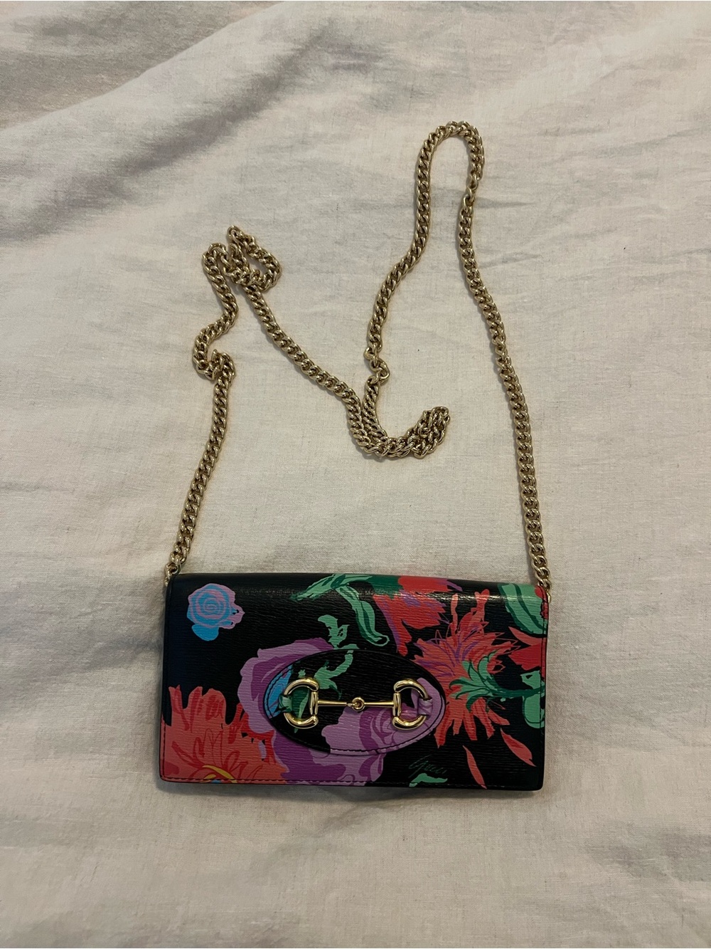 Gucci Black Floral Chain Crossbody Bag